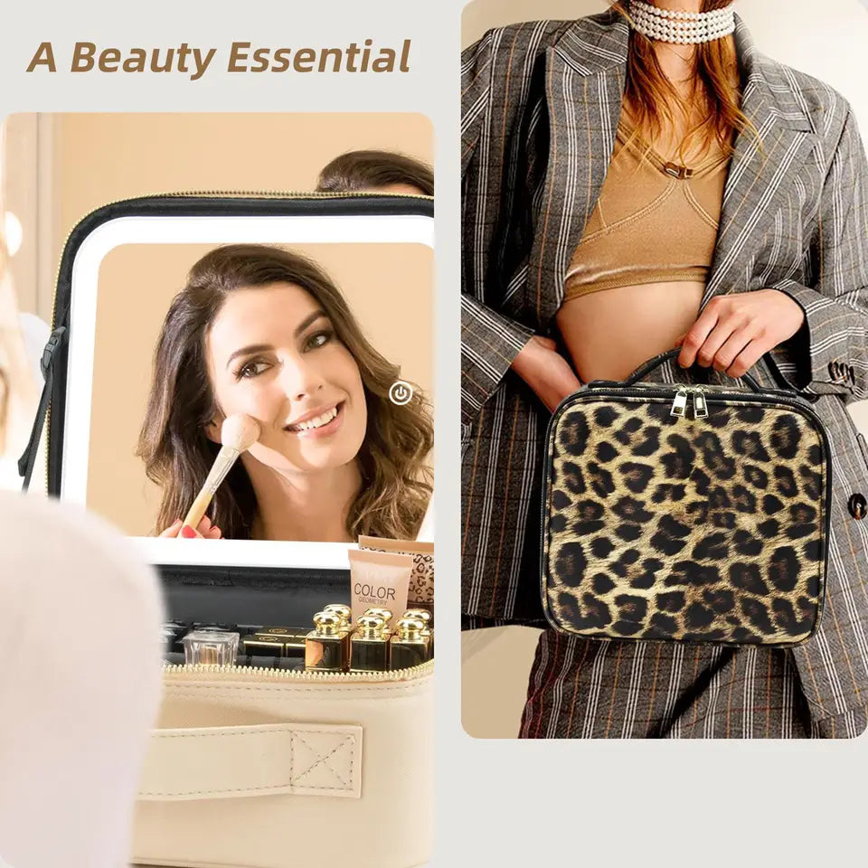 LED Lighted Makeup Bag with Mirror, 3-Color LED Lighted Makeup Case with Adjustable Dividers, Travel Bag & Bag with Mirror