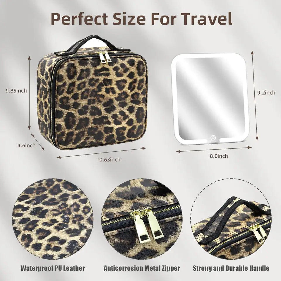 LED Lighted Makeup Bag with Mirror, 3-Color LED Lighted Makeup Case with Adjustable Dividers, Travel Bag & Bag with Mirror