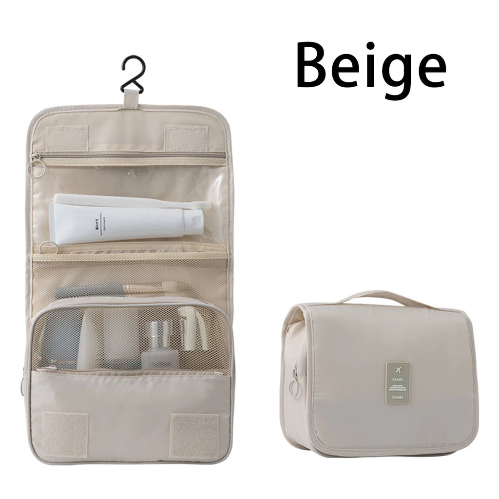 A multi-functional travel bag that can be hung with dry and wet separation, a hand-held toiletry and storage bag, one set