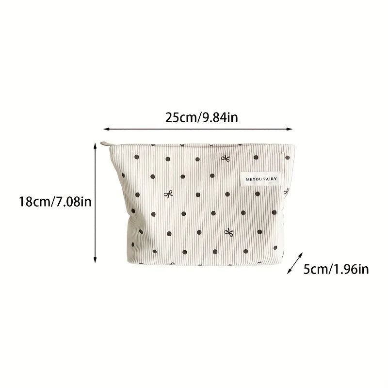 Ladies large minimalist style makeup bag - Elegant zipper travel storage bag with bow pattern, durable handbag