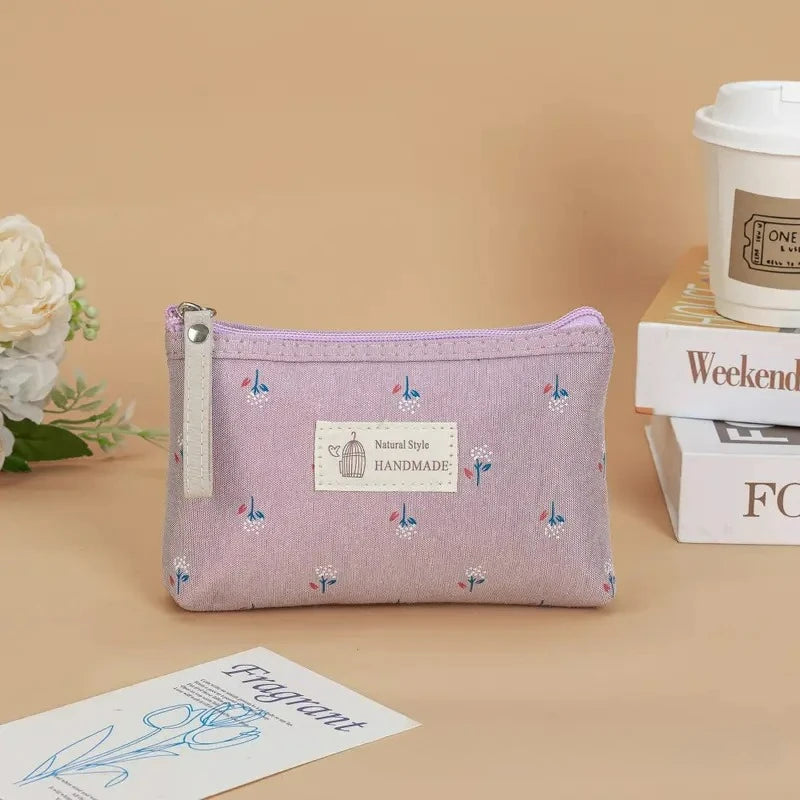 1PC Korean-style lettered cosmetic bag, portable travel fabric coin purse, simple and multi-functional storage bag