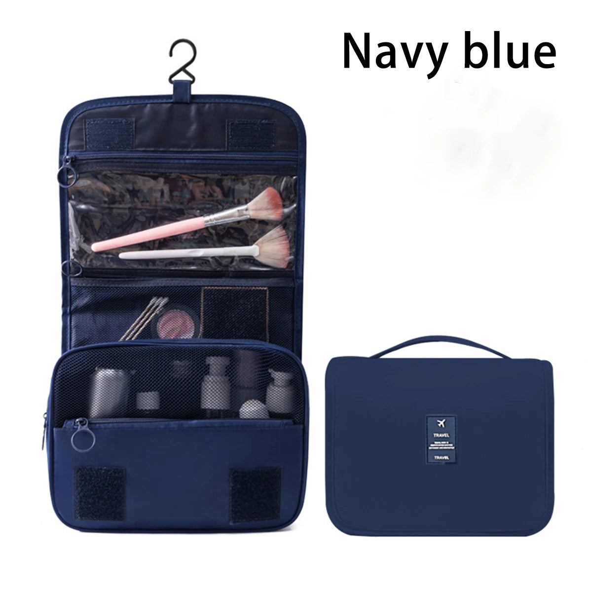 A multi-functional travel bag that can be hung with dry and wet separation, a hand-held toiletry and storage bag, one set