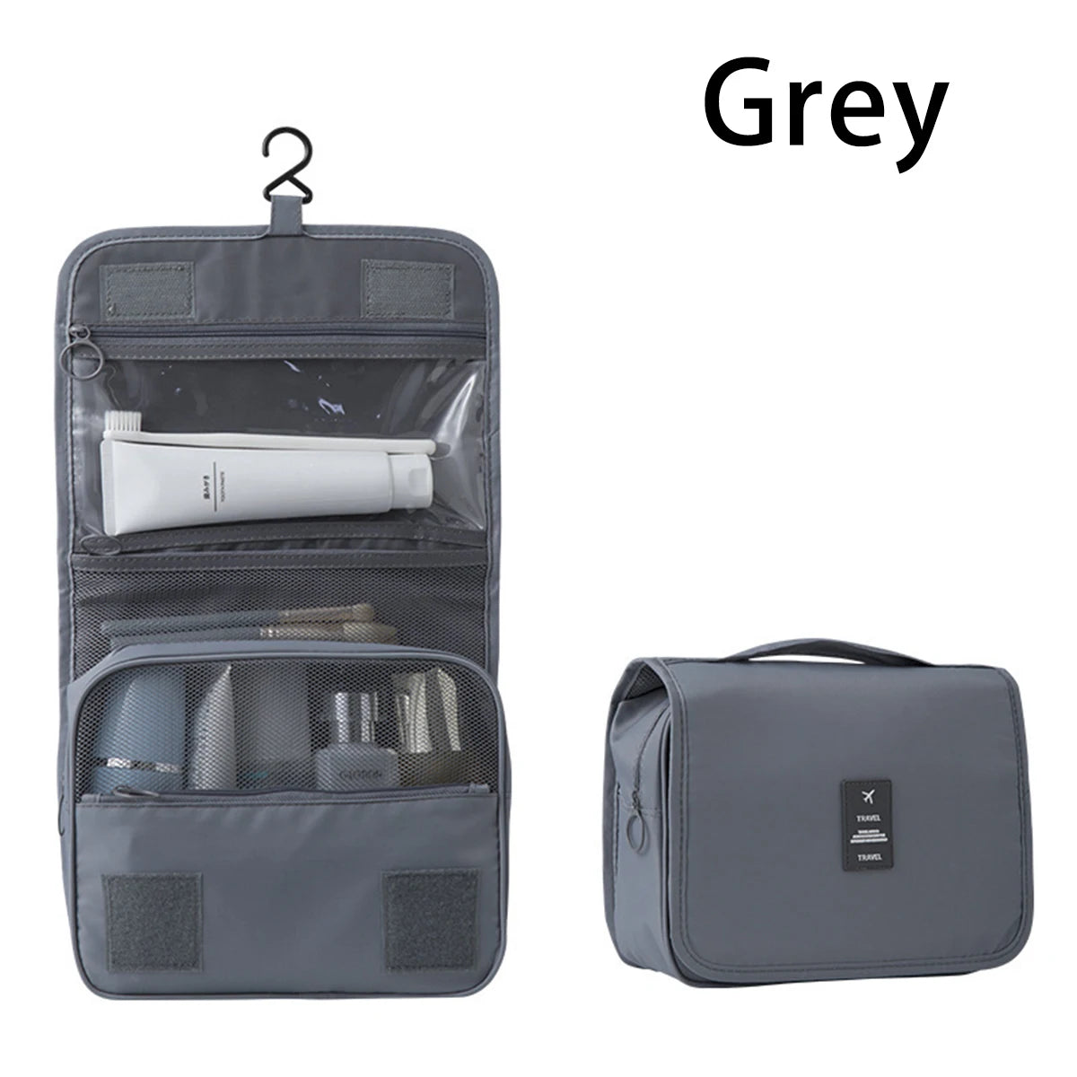 A multi-functional travel bag that can be hung with dry and wet separation, a hand-held toiletry and storage bag, one set