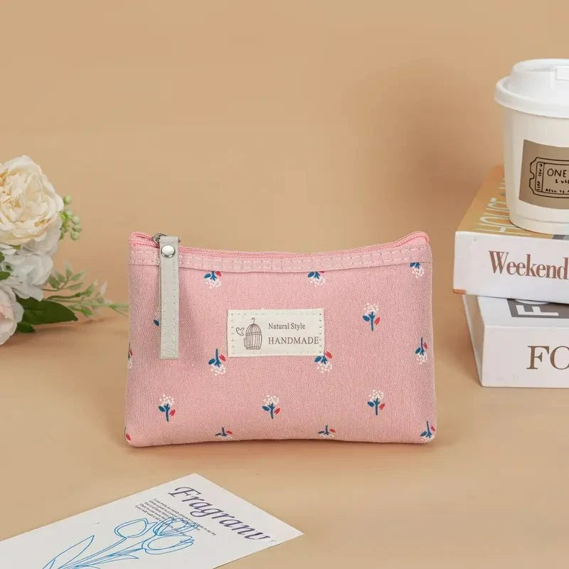 1PC Korean-style lettered cosmetic bag, portable travel fabric coin purse, simple and multi-functional storage bag