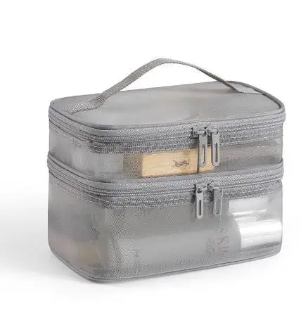 Double Layer Mesh Makeup Bag, Wash Bag, Women's Portable New Large Capacity Storage Bag, Cosmetics Storage Bag