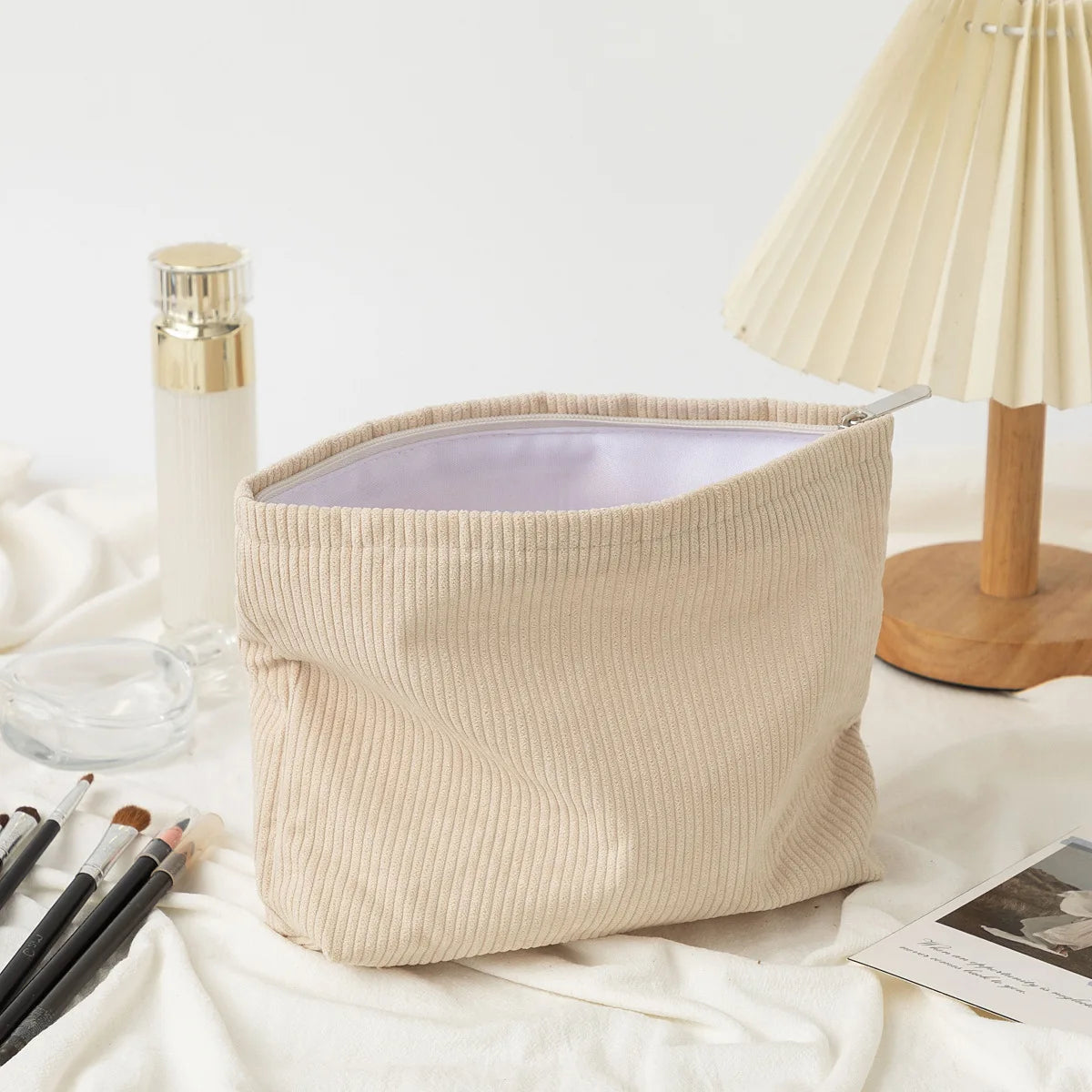 Corduroy Travel Cosmetic Bag Portable Makeup Storage Bag Purses Women Large Capacity Zipper Make Up Organizer Storage Clutch