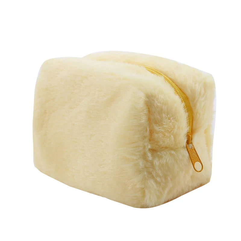 Fur Makeup Bags for Women Soft Travel Cosmetic Bag Organizer Case Young Lady Girls Make Up Case Necessaries 1 Pc Solid Handbags