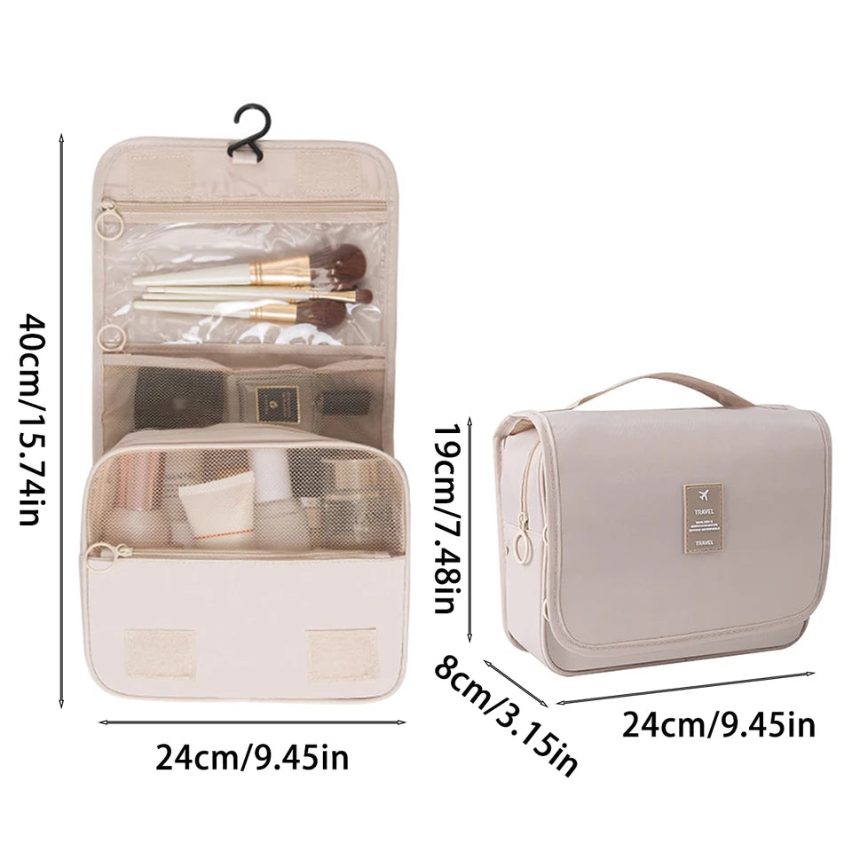 A multi-functional travel bag that can be hung with dry and wet separation, a hand-held toiletry and storage bag, one set