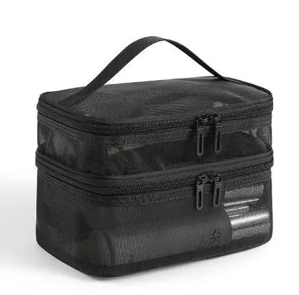 Double Layer Mesh Makeup Bag, Wash Bag, Women's Portable New Large Capacity Storage Bag, Cosmetics Storage Bag