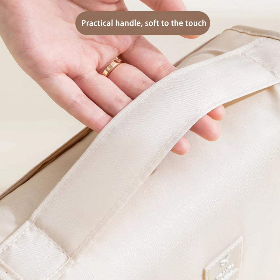 A multi-functional travel bag that can be hung with dry and wet separation, a hand-held toiletry and storage bag, one set