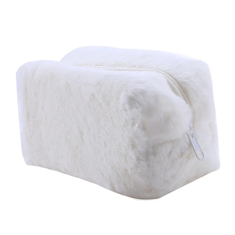 Fur Makeup Bags for Women Soft Travel Cosmetic Bag Organizer Case Young Lady Girls Make Up Case Necessaries 1 Pc Solid Handbags