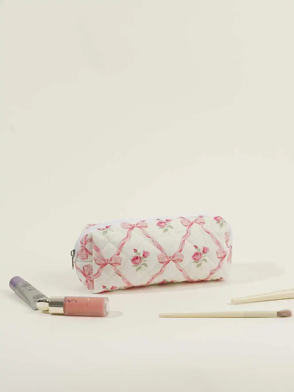 Storage Organizer Floral Puffy Quilted Makeup Bag Flower Printed Cosmetic Pouch Large Travel Cosmetic Bag Make up Aesthetic