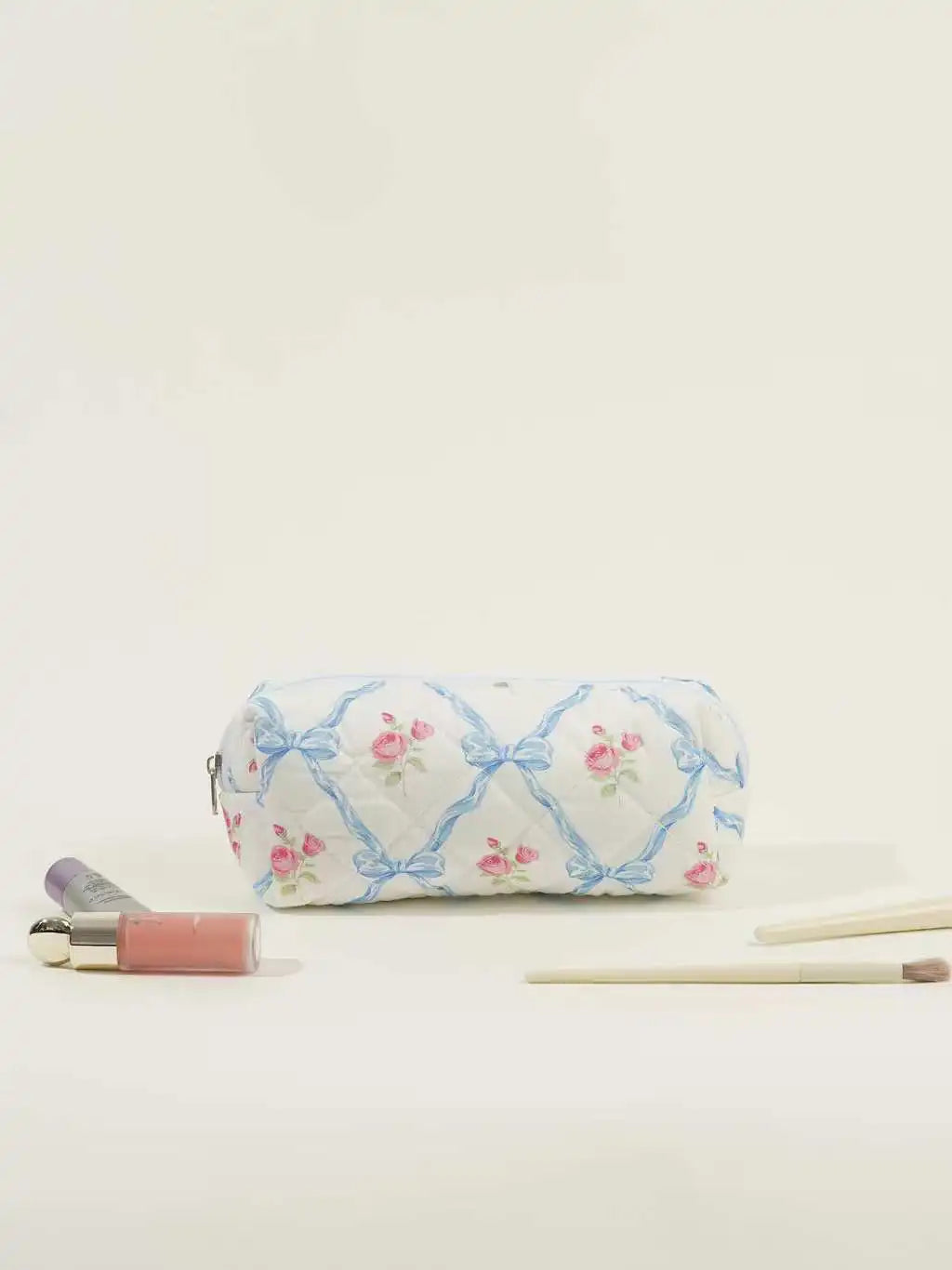 Storage Organizer Floral Puffy Quilted Makeup Bag Flower Printed Cosmetic Pouch Large Travel Cosmetic Bag Make up Aesthetic