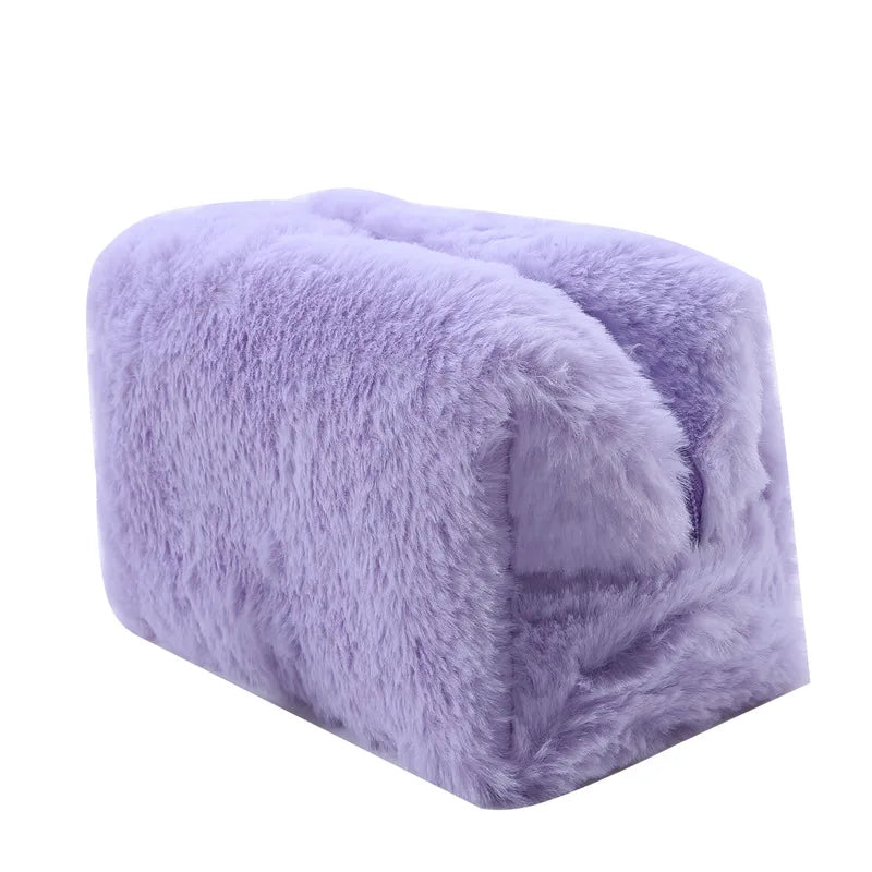 Fur Makeup Bags for Women Soft Travel Cosmetic Bag Organizer Case Young Lady Girls Make Up Case Necessaries 1 Pc Solid Handbags