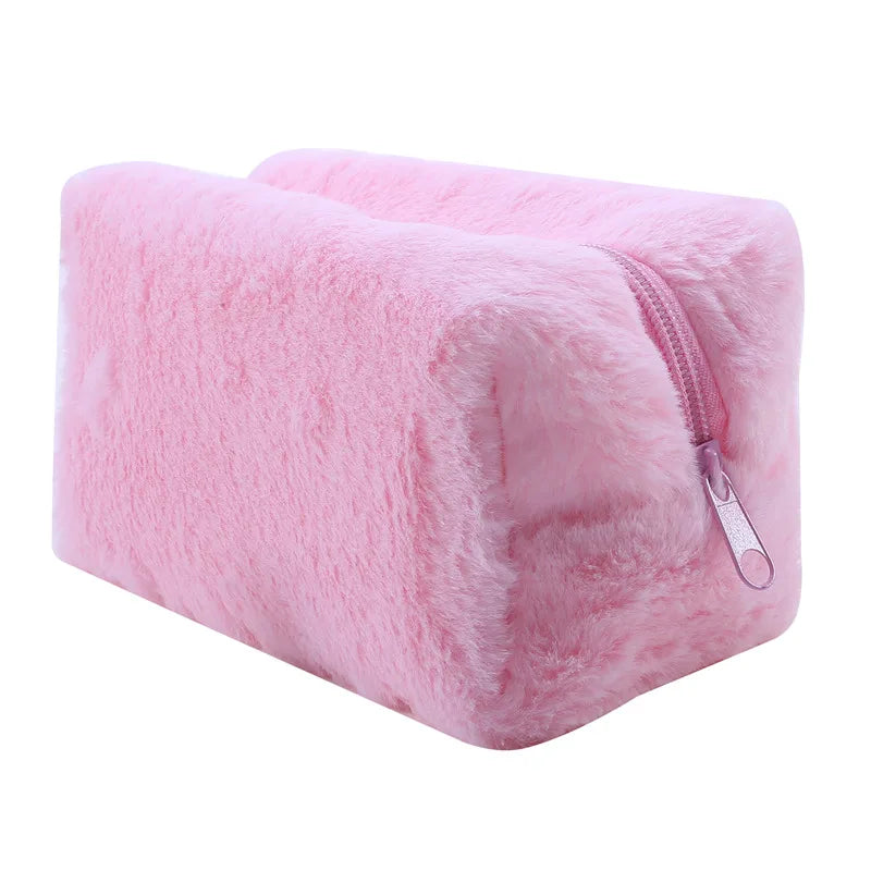Fur Makeup Bags for Women Soft Travel Cosmetic Bag Organizer Case Young Lady Girls Make Up Case Necessaries 1 Pc Solid Handbags
