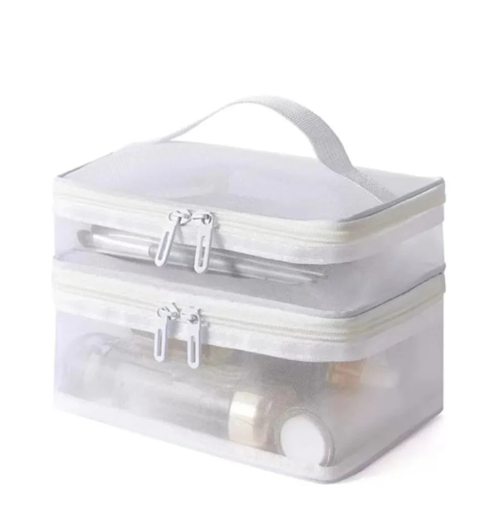 Double Layer Mesh Makeup Bag, Wash Bag, Women's Portable New Large Capacity Storage Bag, Cosmetics Storage Bag