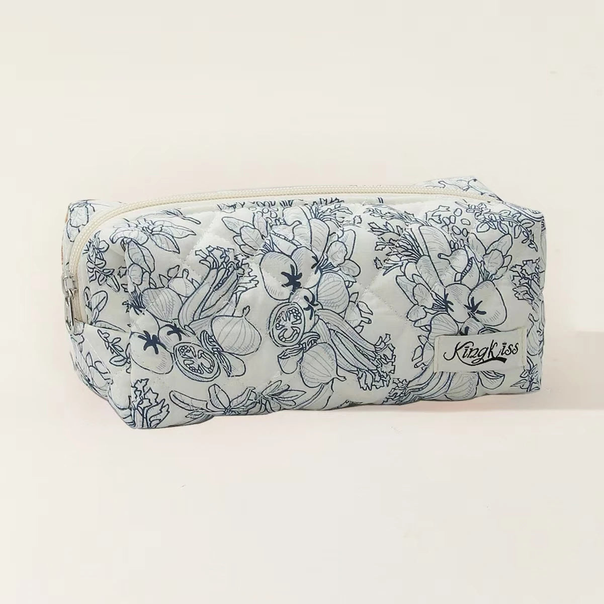 Storage Organizer Floral Puffy Quilted Makeup Bag Flower Printed Cosmetic Pouch Large Travel Cosmetic Bag Make up Aesthetic