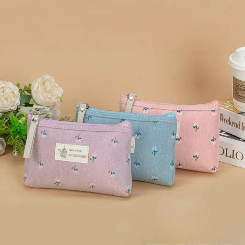 1PC Korean-style lettered cosmetic bag, portable travel fabric coin purse, simple and multi-functional storage bag
