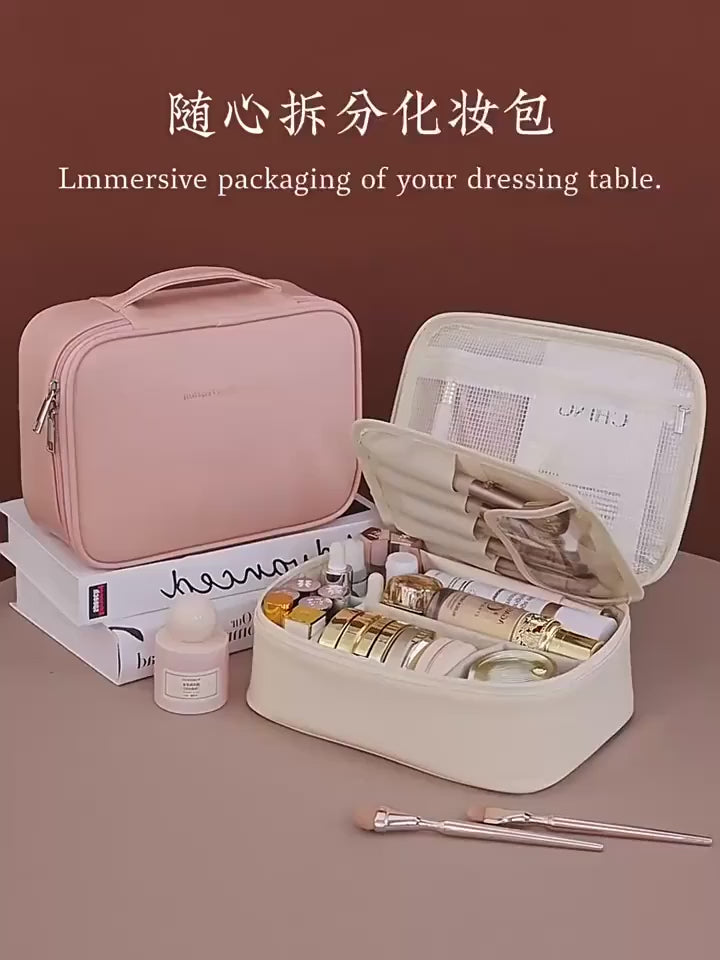 PU Leather Double Layer Makeup Bag Large Capacity Cosmetic Bags Luxury Cosmetics Organizer Women's Travel Essentials